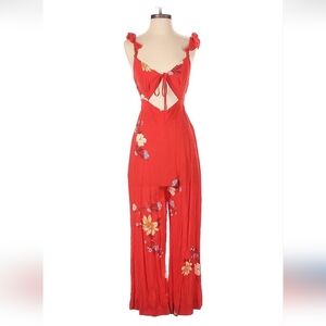 Capulet Red Floral Cutout Jumpsuit - Size XS